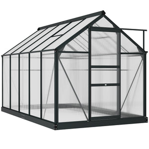 6 x 10ft Polycarbonate Greenhouse, Large Walk-In Green House with Slide Door and Window, Garden Plants Grow House with Aluminium Frame and Foundation, Grey