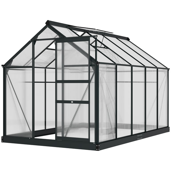 6' x 10' x 6.6' Polycarbonate Greenhouse, Walk-In Green House Kit Garden, Plants Grow, Galvanized Sheet Aluminum Frame with Rain Gutter, Vents and Sliding Door, Grey