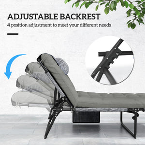 2 Pieces Folding Lounge Chairs with 4-level Reclining Back, Outdoor Tanning Chair with Cushion, Sun Lounger with Breathable Mesh Fabric, Side Pocket, Headrest, Grey