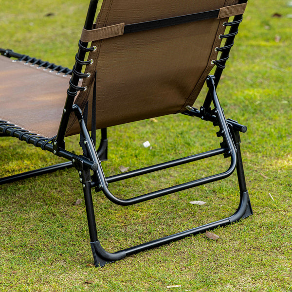 Folding Lounge Chair, Reclining Tanning Chair, Portable Sun Lounger with Adjustable Backrest and Removable Pillow for Patio, Garden, Beach, Brown