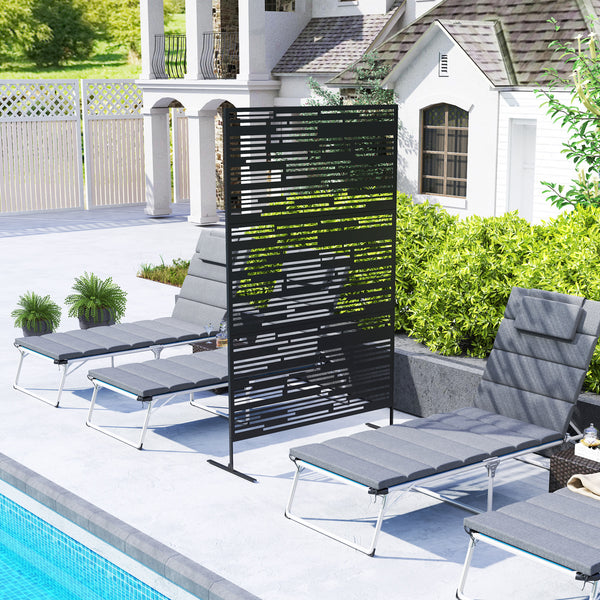 Metal Outdoor Privacy Screen, 78" H x 48" W Decorative Privacy Fence Screen, Freestanding Outdoor Divider with Stand, Climbing Plant Trellis for Garden Walkway, Balcony, Patio, Barcode Black