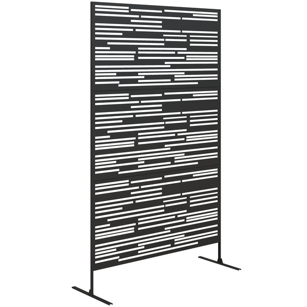 Metal Outdoor Privacy Screen, 78" H x 48" W Decorative Privacy Fence Screen, Freestanding Outdoor Divider with Stand, Climbing Plant Trellis for Garden Walkway, Balcony, Patio, Barcode Black