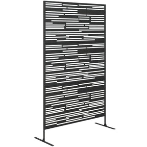 Metal Outdoor Privacy Screen, 78" H x 48" W Decorative Privacy Fence Screen, Freestanding Outdoor Divider with Stand, Climbing Plant Trellis for Garden Walkway, Balcony, Patio, Barcode Black