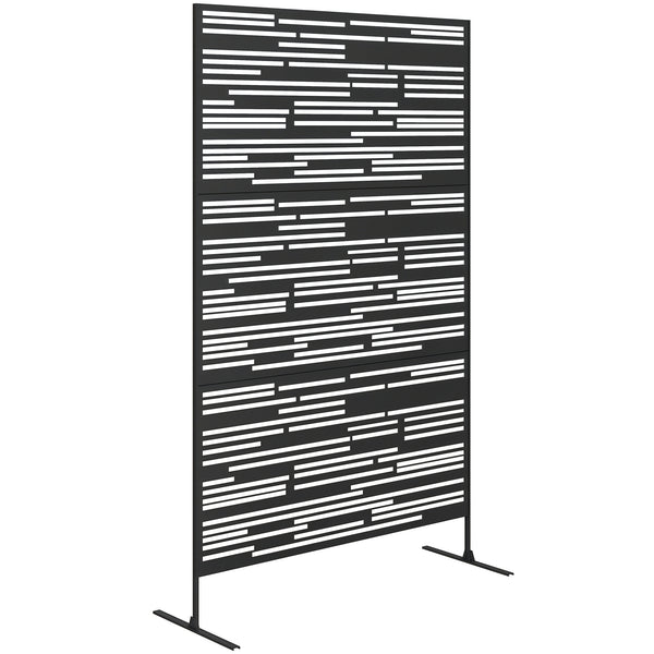 Metal Outdoor Privacy Screen, 78" H x 48" W Decorative Privacy Fence Screen, Freestanding Outdoor Divider with Stand, Climbing Plant Trellis for Garden Walkway, Balcony, Patio, Barcode Black