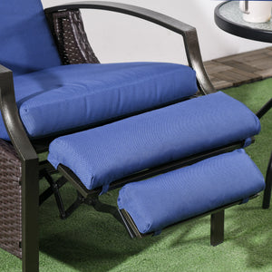 PE Rattan Outdoor Recliner Chair, Wicker Patio Lounge Chair with Adjustable Backrest, Retractable Footrest and Cushion, Dark Blue