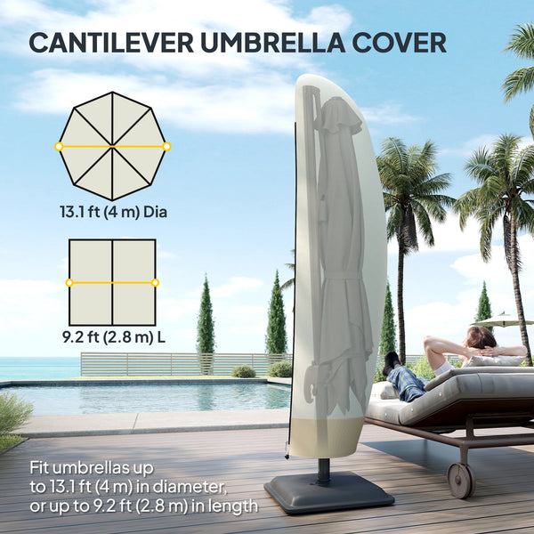 Waterproof Patio Umbrella Cover for 10ft to 13ft Outdoor Offset Umbrella with Zipper, Beige and Coffee