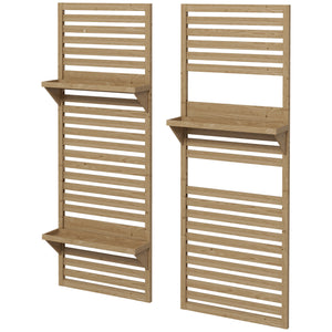 2-pieces Outdoor Plant Stands with Hanging Planter Shelves and Slatted Trellis for Climbing Plants, 170cm Wall Mount Wooden Plant Rack for Patio, Balcony, Porch, Natural