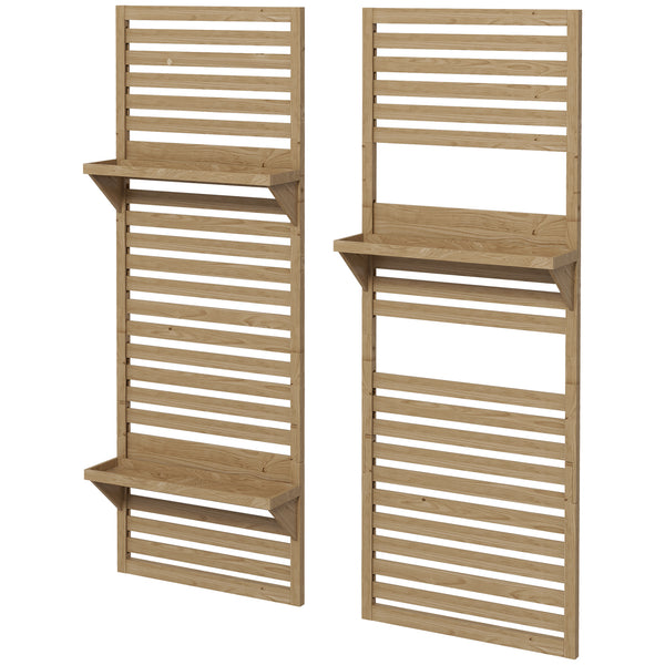 2-pieces Outdoor Plant Stands with Hanging Planter Shelves and Slatted Trellis for Climbing Plants, 170cm Wall Mount Wooden Plant Rack for Patio, Balcony, Porch, Natural