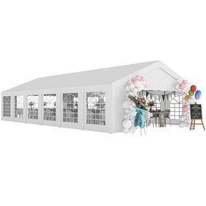 20' x 40' Heavy Duty Party Tent and Carport, Galvanized Outdoor Canopy Tent Event Tent with 12 Removable Window Sidewalls for Parties, Wedding, Events, BBQ, White