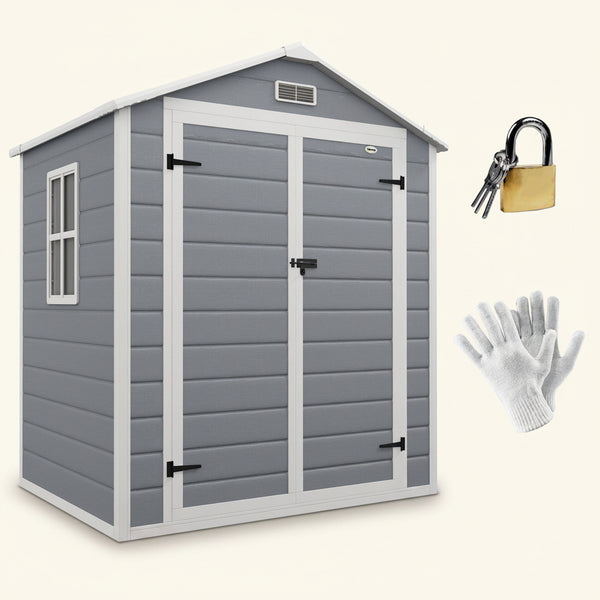 6' x 4.5' Outdoor Storage Shed, Lockable Plastic Garden Tool Storage House Organizer with Double Doors and Vents for Backyard, Patio, Lawn, Grey