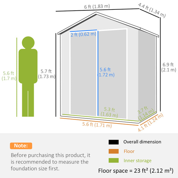 6 x 4.5FT Plastic Garden Shed with Floor, Lockable Tool Storage House with Window, Vent and Plastic Roof, Grey