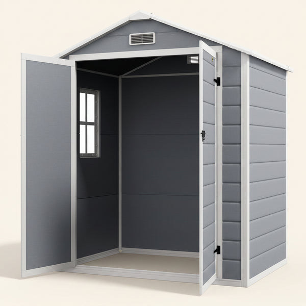 6' x 4.5' Outdoor Storage Shed, Lockable Plastic Garden Tool Storage House Organizer with Double Doors and Vents for Backyard, Patio, Lawn, Grey