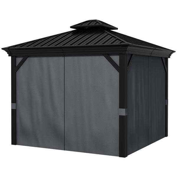 10' x 12' Hardtop Gazebo Canopy with Galvanized Steel Roof, Aluminum Frame, Permanent Gazebo with Netting and Curtains for Patio, Garden, Backyard, Deck, Lawn, Dark Grey