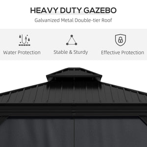 3 x 3.7m Outdoor Hardtop Gazebo Canopy Aluminium Frame with 2-Tier Roof & Mesh Netting Sidewalls for Patio, Dark Grey