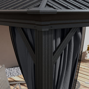 3 x 3.7m Outdoor Hardtop Gazebo Canopy Aluminium Frame with 2-Tier Roof & Mesh Netting Sidewalls for Patio, Dark Grey