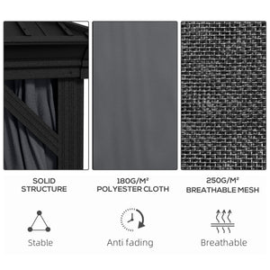 3 x 3.7m Outdoor Hardtop Gazebo Canopy Aluminium Frame with 2-Tier Roof & Mesh Netting Sidewalls for Patio, Dark Grey