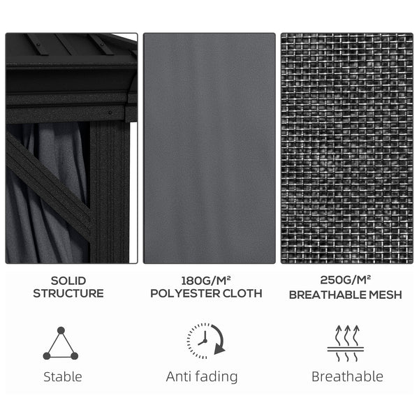 10' x 12' Hardtop Gazebo Canopy with Galvanized Steel Roof, Aluminum Frame, Permanent Gazebo with Netting and Curtains for Patio, Garden, Backyard, Deck, Lawn, Dark Grey