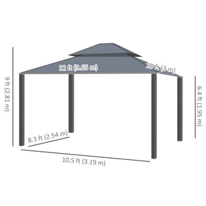 10' x 12' Hardtop Gazebo Canopy with Galvanized Steel Roof, Aluminum Frame, Permanent Gazebo with Netting and Curtains for Patio, Garden, Backyard, Deck, Lawn, Dark Grey
