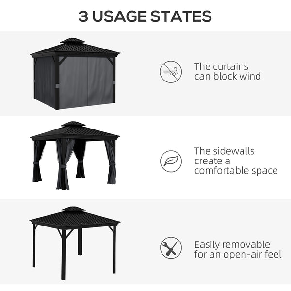 10' x 12' Hardtop Gazebo Canopy with Galvanized Steel Roof, Aluminum Frame, Permanent Gazebo with Netting and Curtains for Patio, Garden, Backyard, Deck, Lawn, Dark Grey