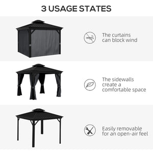 3 x 3.7m Outdoor Hardtop Gazebo Canopy Aluminium Frame with 2-Tier Roof & Mesh Netting Sidewalls for Patio, Dark Grey