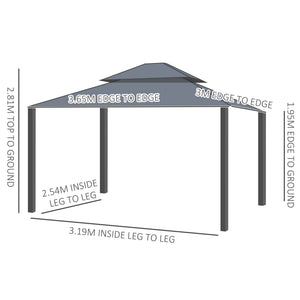 3 x 3.7m Outdoor Hardtop Gazebo Canopy Aluminium Frame with 2-Tier Roof & Mesh Netting Sidewalls for Patio, Dark Grey
