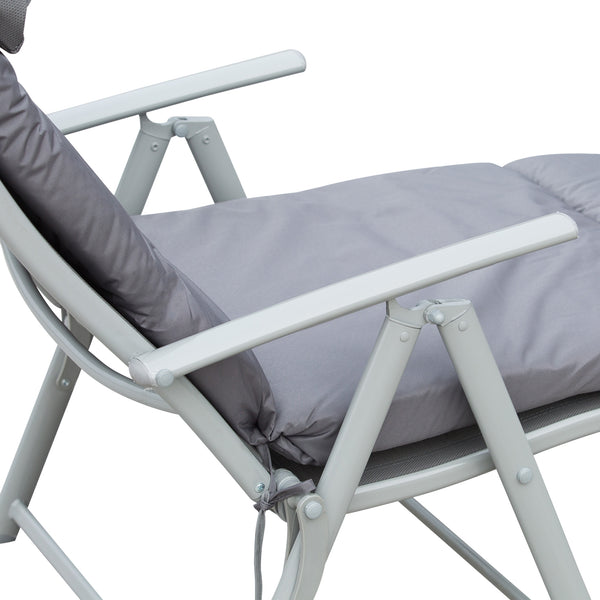 Sun Lounger Steel Frame Outdoor Folding Chaise Texteline Lounge Chair Recliner with Headrest & 7 Levels Adjustable Backrest, Grey