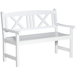2-Seater Wooden Garden Bench, 4FT Outdoor Patio Loveseat with Unique X-Shape Back for Yard, Lawn, Porch, White
