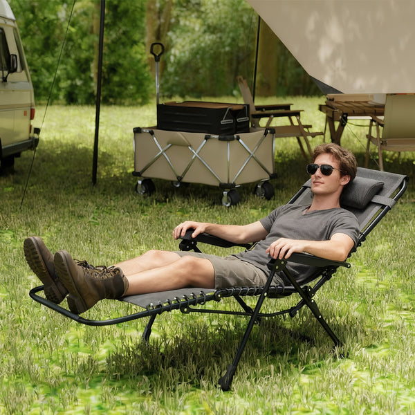 Zero Gravity Chair, Folding Outdoor Lounge Chair, 5-Position Adjustable Patio Lounger Recliner with Padded Removable Headrest for Lawn, Beach, Poolside, Black