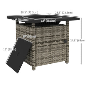 28.5in Outdoor Rattan Propane Fire Pit Table, 50,000 BTU Pulse-Ignition Wicker Fire Table with Glass Wind Guard, Volcanic Rock, Rain Cover, CSA Certification, Mixed Grey