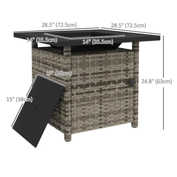 28.5in Outdoor Rattan Propane Fire Pit Table, 50,000 BTU Pulse-Ignition Wicker Fire Table with Glass Wind Guard, Volcanic Rock, Rain Cover, CSA Certification, Mixed Grey