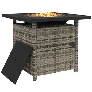 28.5in Outdoor Rattan Propane Fire Pit Table, 50,000 BTU Pulse-Ignition Wicker Fire Table with Glass Wind Guard, Volcanic Rock, Rain Cover, CSA Certification, Mixed Grey