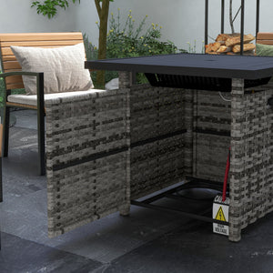 28.5in Outdoor Rattan Propane Fire Pit Table, 50,000 BTU Pulse-Ignition Wicker Fire Table with Glass Wind Guard, Volcanic Rock, Rain Cover, CSA Certification, Mixed Grey