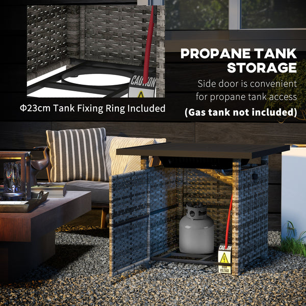 28.5in Outdoor Rattan Propane Fire Pit Table, 50,000 BTU Pulse-Ignition Wicker Fire Table with Glass Wind Guard, Volcanic Rock, Rain Cover, CSA Certification, Mixed Grey