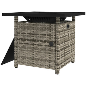 28.5in Outdoor Rattan Propane Fire Pit Table, 50,000 BTU Pulse-Ignition Wicker Fire Table with Glass Wind Guard, Volcanic Rock, Rain Cover, CSA Certification, Mixed Grey
