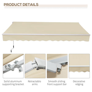 12' x 8' Retractable Awning Patio Awnings Sun Shade Shelter with Manual Crank Handle, UV & Water-Resistant Fabric and Aluminum Frame for Deck Balcony Yard, Cream White