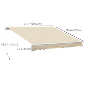 12' x 8' Retractable Awning Patio Awnings Sun Shade Shelter with Manual Crank Handle, UV & Water-Resistant Fabric and Aluminum Frame for Deck Balcony Yard, Cream White