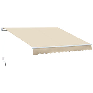 12' x 8' Retractable Awning Patio Awnings Sun Shade Shelter with Manual Crank Handle, UV & Water-Resistant Fabric and Aluminum Frame for Deck Balcony Yard, Cream White