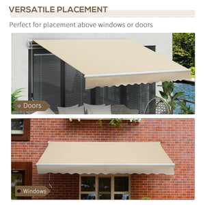 12' x 8' Retractable Awning Patio Awnings Sun Shade Shelter with Manual Crank Handle, UV & Water-Resistant Fabric and Aluminum Frame for Deck Balcony Yard, Cream White