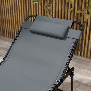 2 Piece Folding Chaise Lounge with 5-level Reclining Back, Tanning Chair with Face Hole, Outdoor Lounge Chair with Side Pocket & Headrest for Beach, Yard, Patio, Gray
