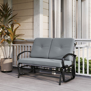 Outdoor Glider Bench, 2-Person Patio Rocker Loveseat with Tufted Cushions, Steel Frame for Porch, Garden Backyard, Gray