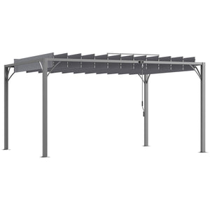 12.8' x 9.7' Outdoor Pergola with Retractable Roof, AluminIum Louvered Pergola Canopy, Patio Shelter with Ground Stakes for Patio, Lawn, Garden, Grey