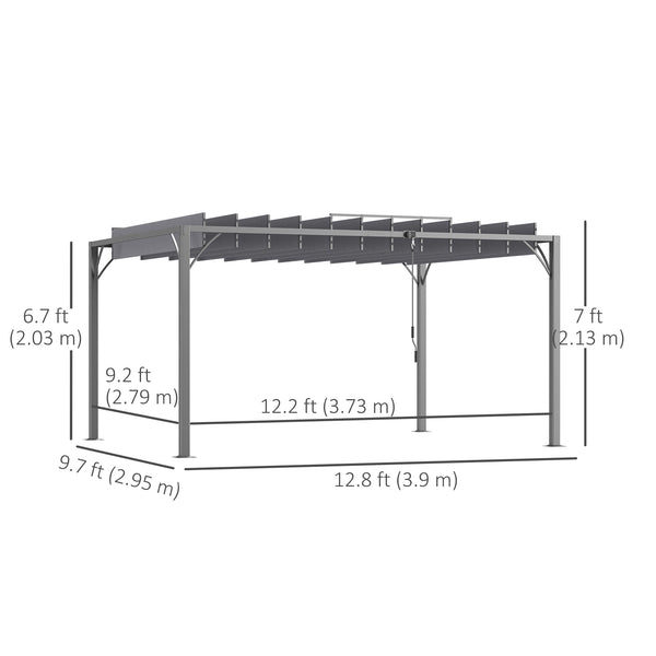 12.8' x 9.7' Outdoor Pergola with Retractable Roof, AluminIum Louvered Pergola Canopy, Patio Shelter with Ground Stakes for Patio, Lawn, Garden, Grey