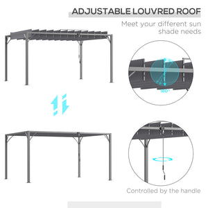 12.8' x 9.7' Outdoor Pergola with Retractable Roof, AluminIum Louvered Pergola Canopy, Patio Shelter with Ground Stakes for Patio, Lawn, Garden, Grey