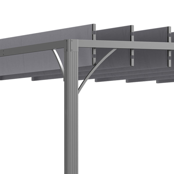 12.8' x 9.7' Outdoor Pergola with Retractable Roof, AluminIum Louvered Pergola Canopy, Patio Shelter with Ground Stakes for Patio, Lawn, Garden, Grey