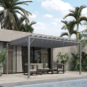 4 x 3(m) Outdoor Louvered Pergola with Adjustable Roof, AluminIum Patio Gazebo Canopy with Ground Stakes for Patio, Lawn, Garden, Grey
