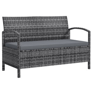 Garden Storage Bench with 125L Capacity, 2 Seater PE Rattan Garden Bench with Storage, Cushion, Wicker Outdoor Bench Loveseat with Steel Frame for Patio, Grey