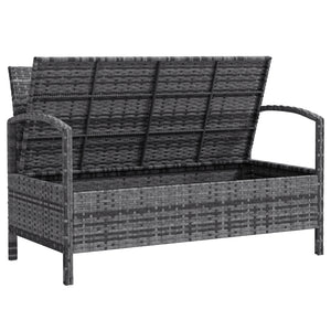 Garden Storage Bench with 125L Capacity, 2 Seater PE Rattan Garden Bench with Storage, Cushion, Wicker Outdoor Bench Loveseat with Steel Frame for Patio, Grey