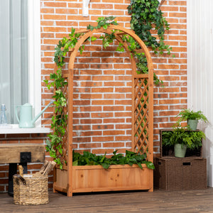 Raised Garden Bed with Arch Trellis, Freestanding Garden Planter Box, Outdoor Planter Container for Vine Climbing Plant Flower Herb, Brown