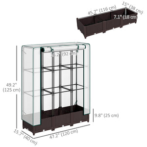 Raised Garden Bed with Trellis, Outdoor Planter Box with PE Greenhouse Cover, Drainage Holes and Zipper Door for Patio, Backyard, Balcony, 47 x 16 x 50 inch, Brown