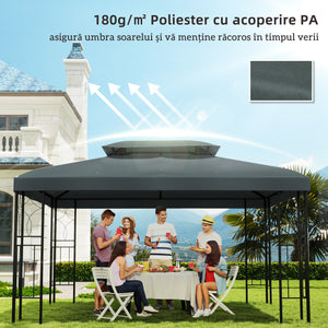 13.1' x 9.8' Gazebo Replacement Canopy 2 Tier Top UV Cover Pavilion Garden Patio Outdoor, Grey (TOP ONLY)